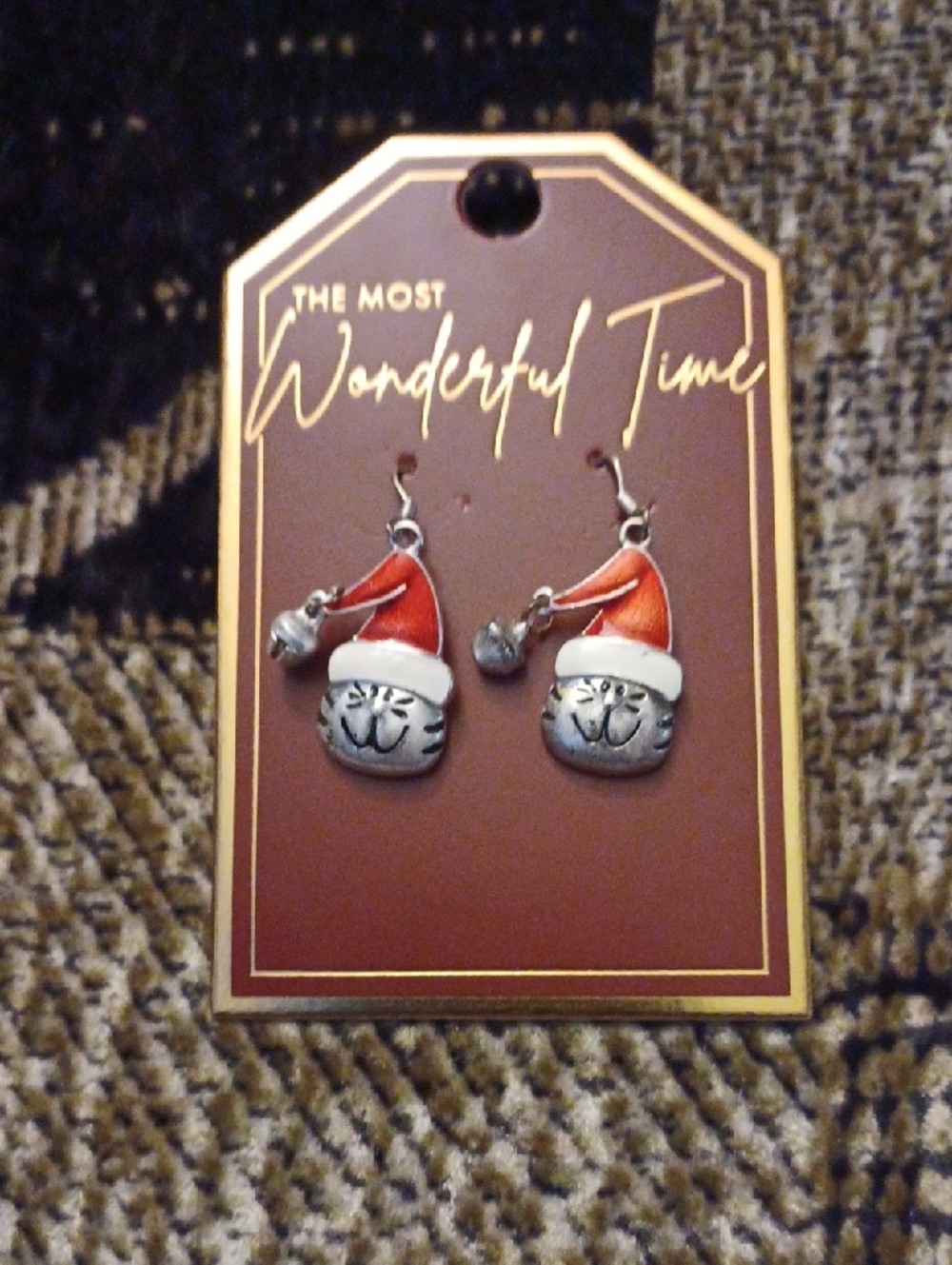 4/$60 New Holiday Cat Face Earrings with Red Santa Hats & Bells
